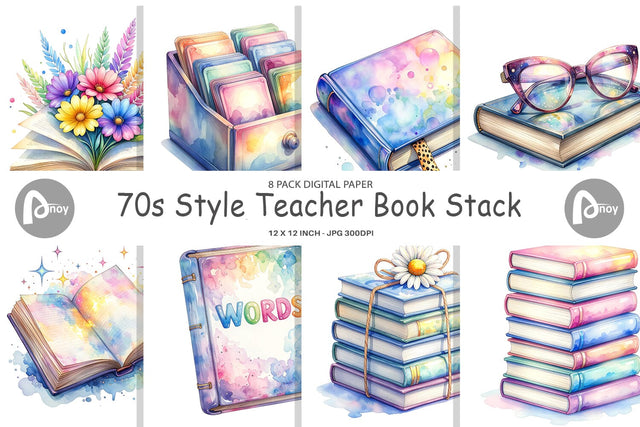 Digital Paper Retro Teacher Books Digital Pattern artnoy 