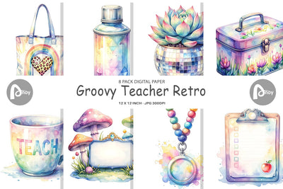 Digital Paper Retro Teacher Design Digital Pattern artnoy 