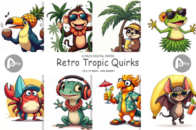 Digital Paper Retro Tropic Quirks Digital Pattern artnoy 