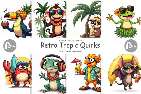 Digital Paper Retro Tropic Quirks Digital Pattern artnoy 