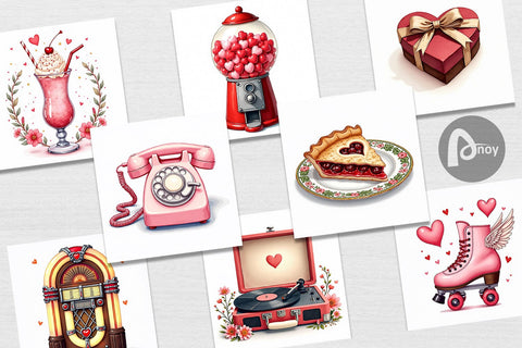 Digital Paper Retro Valentine's Sweetheart Cafe Digital Pattern artnoy 