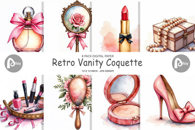 Digital Paper Retro Vanity Coquette Digital Pattern artnoy 