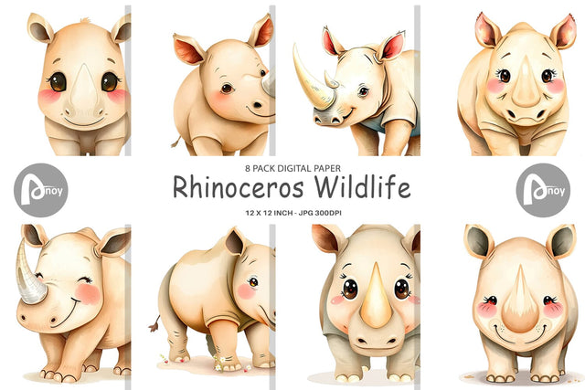 Digital Paper Rhinoceros Wildlife Digital Pattern artnoy 