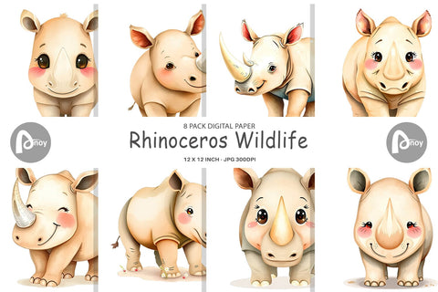 Digital Paper Rhinoceros Wildlife Digital Pattern artnoy 