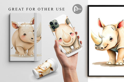 Digital Paper Rhinoceros Wildlife Digital Pattern artnoy 