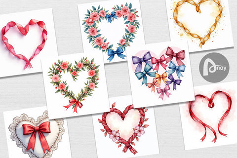Digital Paper Ribbon Heart Wreaths Digital Pattern artnoy 