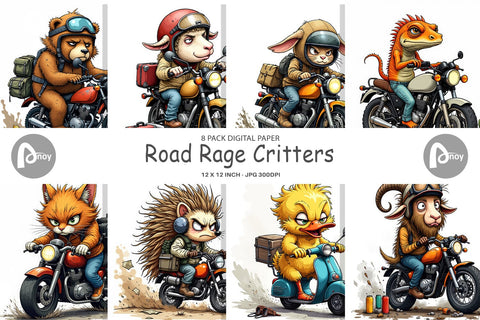 Digital Paper Road Rage Critters Digital Pattern artnoy 