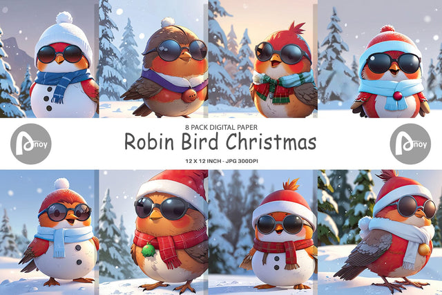 Digital Paper Robin Bird Christmas Digital Pattern artnoy 