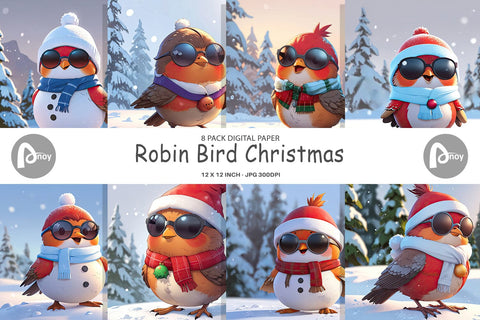 Digital Paper Robin Bird Christmas Digital Pattern artnoy 
