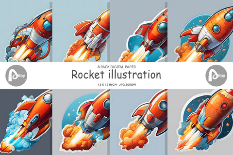 Digital Paper Rocket illustration Digital Pattern artnoy 