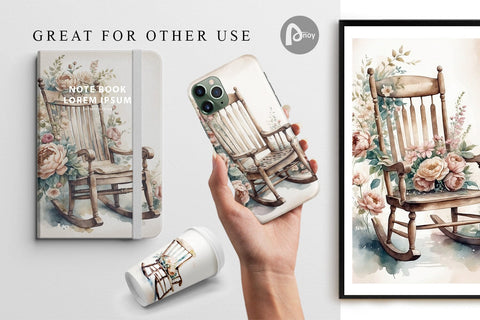 Digital Paper Rocking Chair Digital Pattern artnoy 