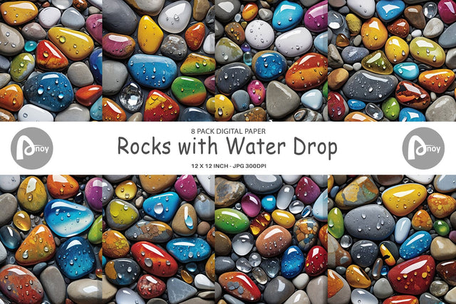 Digital Paper Rocks with Water Drops Digital Pattern artnoy 