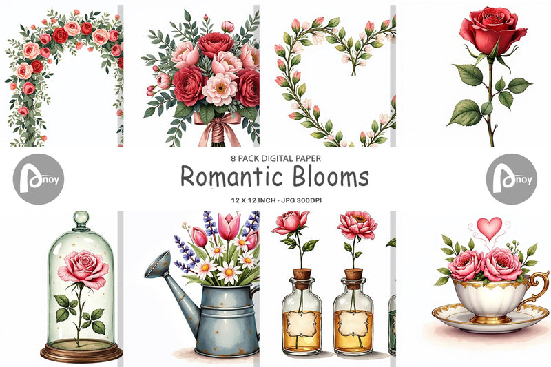 Digital Paper Romantic Blooms Vintage Floral Valentine Digital Pattern artnoy 