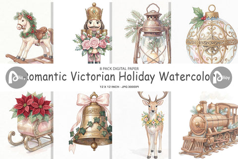 Digital Paper Romantic Victorian Holiday Watercolor Digital Pattern artnoy 