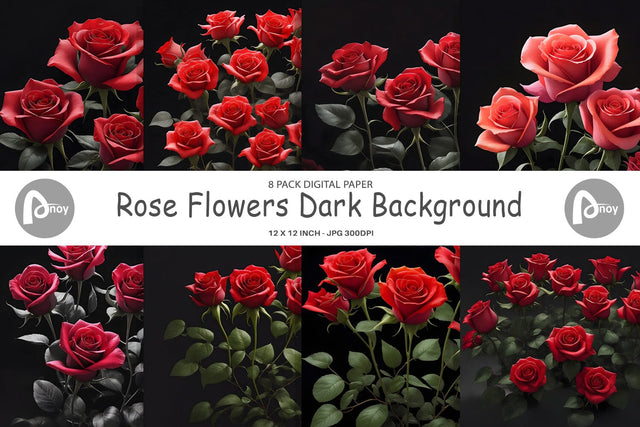 Digital Paper Rose Flowers Dark Sublimation artnoy 