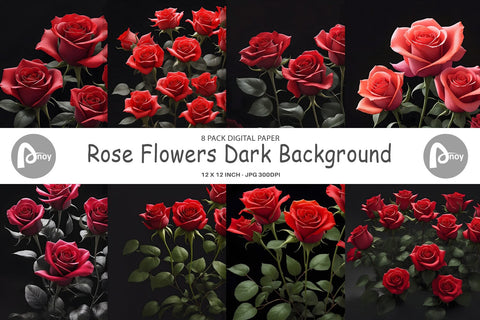 Digital Paper Rose Flowers Dark Sublimation artnoy 