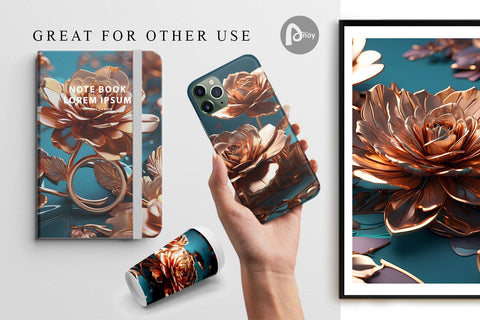 Digital Paper Rose Gold Flowers Digital Pattern artnoy 