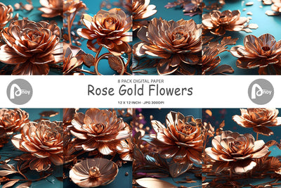 Digital Paper Rose Gold Flowers Digital Pattern artnoy 