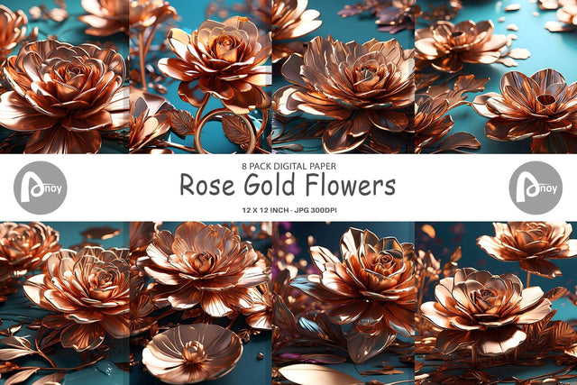 Digital Paper Rose Gold Flowers Digital Pattern artnoy 
