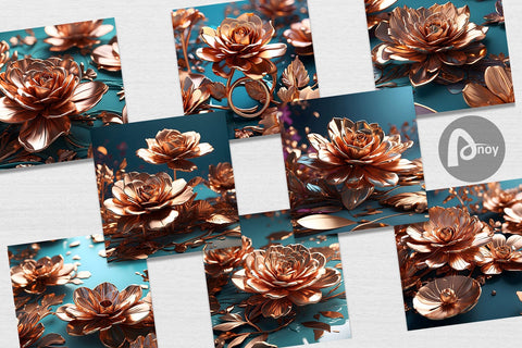 Digital Paper Rose Gold Flowers Digital Pattern artnoy 