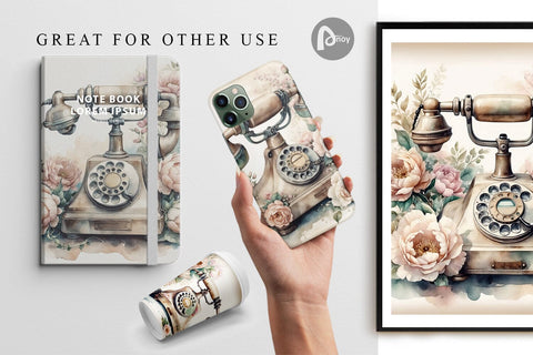 Digital Paper Rotary Telephone Digital Pattern artnoy 