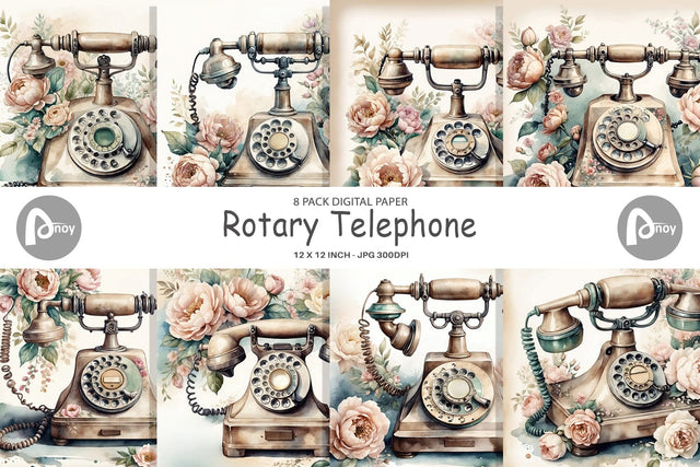 Digital Paper Rotary Telephone Digital Pattern artnoy 