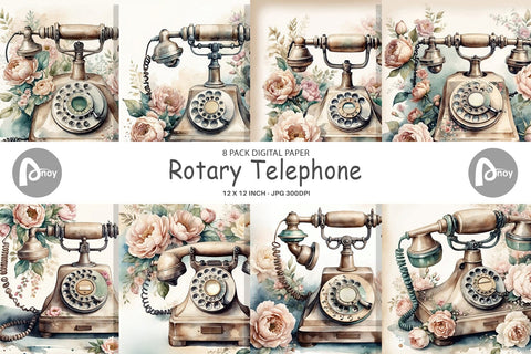 Digital Paper Rotary Telephone Digital Pattern artnoy 