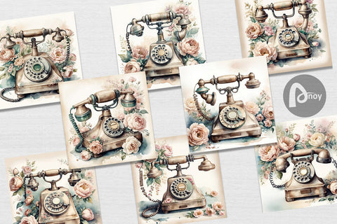 Digital Paper Rotary Telephone Digital Pattern artnoy 