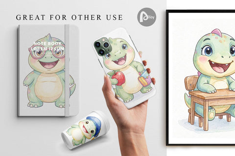 Digital Paper Round Storybook School Dino Sublimation artnoy 