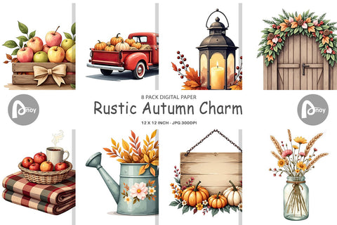 Digital Paper Rustic Autumn Charm Digital Pattern artnoy 