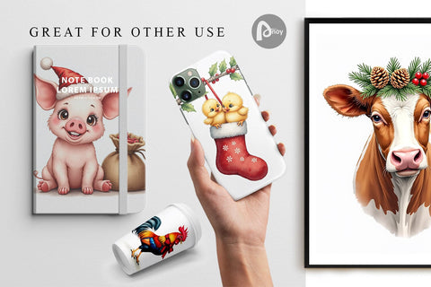 Digital Paper Rustic Farmhouse Christmas Animals Watercolor Digital Pattern artnoy 