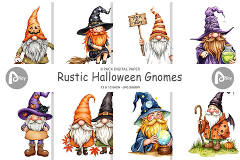 Digital Paper Rustic Halloween Gnomes Digital Pattern artnoy 