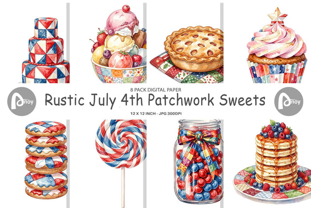 Digital Paper Rustic July 4th Patchwork Sweets Digital Pattern artnoy 