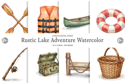 Digital Paper Rustic Lake Adventure Watercolor Digital Pattern artnoy 