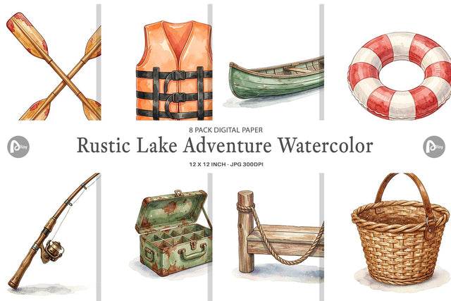 Digital Paper Rustic Lake Adventure Watercolor Digital Pattern artnoy 