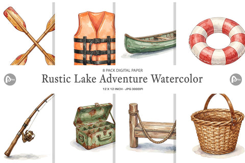 Digital Paper Rustic Lake Adventure Watercolor Digital Pattern artnoy 