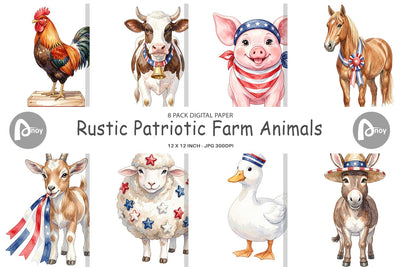 Digital Paper Rustic Patriotic Farm Animals Sublimation artnoy 
