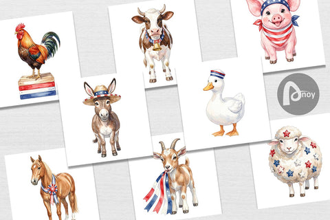Digital Paper Rustic Patriotic Farm Animals Sublimation artnoy 