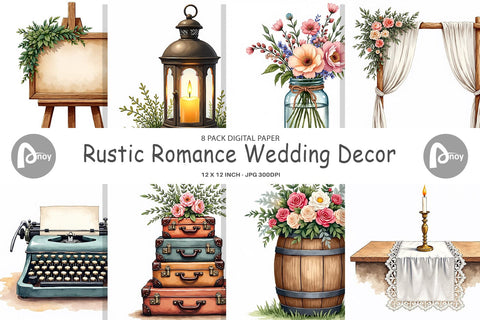 Digital Paper Rustic Romance Wedding Decor Elements Digital Pattern artnoy 