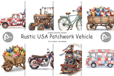 Digital Paper Rustic USA Patchwork Vehicle Digital Pattern artnoy 