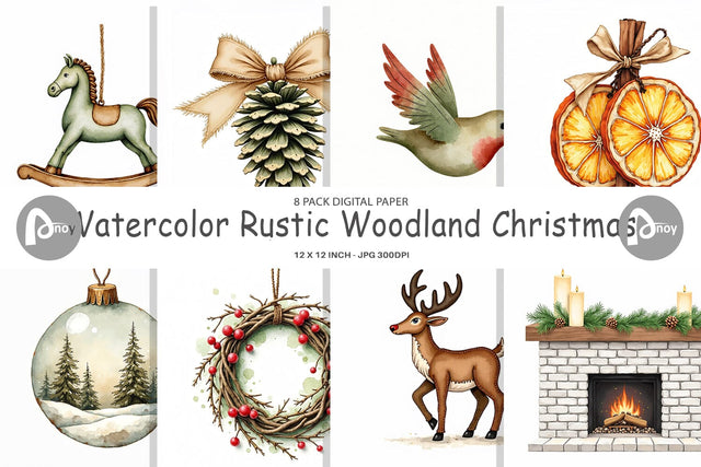 Digital Paper Rustic Woodland Christmas Digital Pattern artnoy 