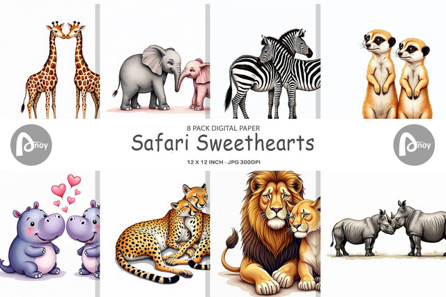 Digital Paper Safari Sweethearts Watercolor Digital Pattern artnoy 