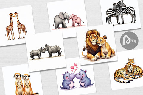 Digital Paper Safari Sweethearts Watercolor Digital Pattern artnoy 