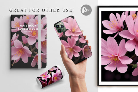 Digital Paper Sakura Flowers Dark Sublimation artnoy 