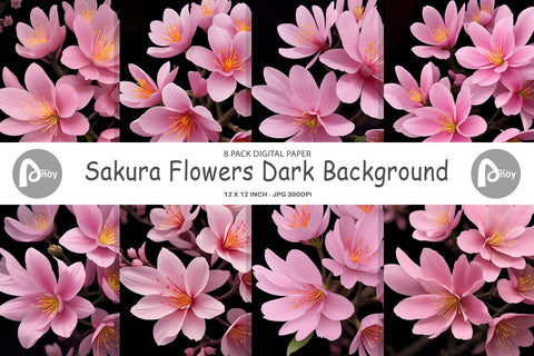 Digital Paper Sakura Flowers Dark Sublimation artnoy 