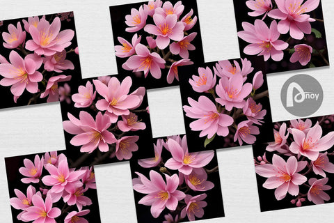 Digital Paper Sakura Flowers Dark Sublimation artnoy 