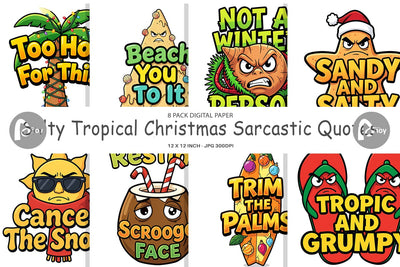 Digital Paper Salty Tropical Christmas Sarcastic Quotes Digital Pattern artnoy 