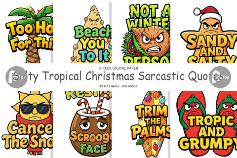 Digital Paper Salty Tropical Christmas Sarcastic Quotes Digital Pattern artnoy 