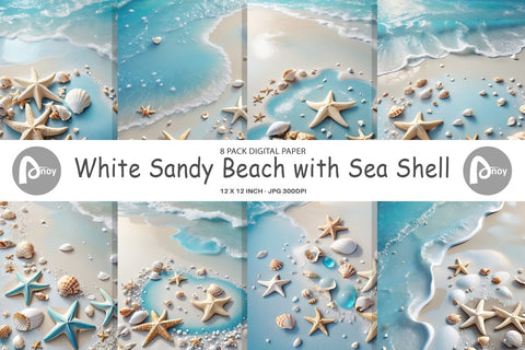 Digital Paper Sandy Beach and Seashells Digital Pattern artnoy 