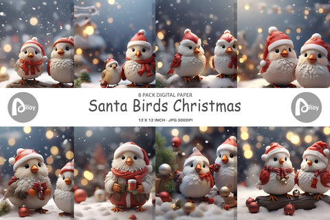 Digital Paper Santa Birds Christmas Digital Pattern artnoy 